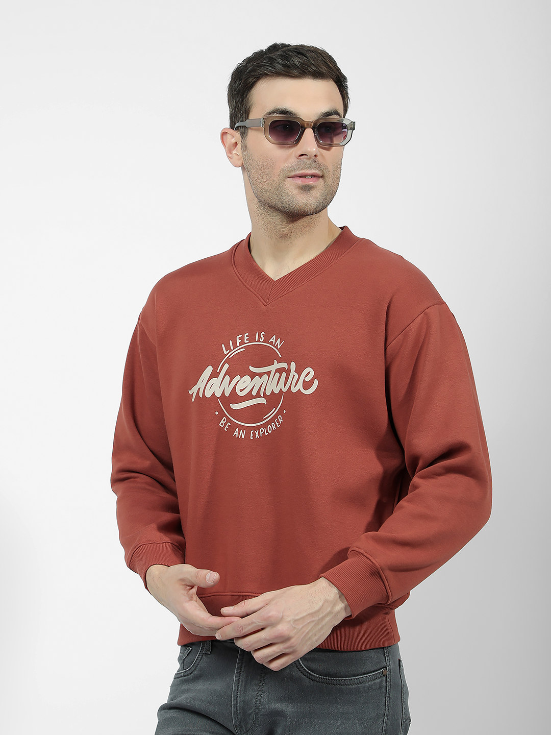 Numero Uno Men Brown V-Neck Sweatshirts